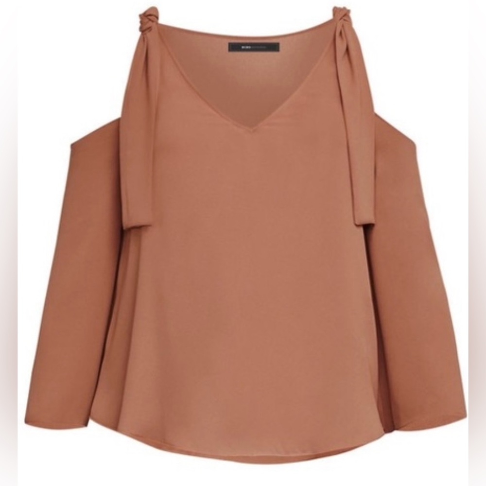BCBGMAXAZRIA Women's Caralyne Shoulder Tie V-Neck Blouse Size S